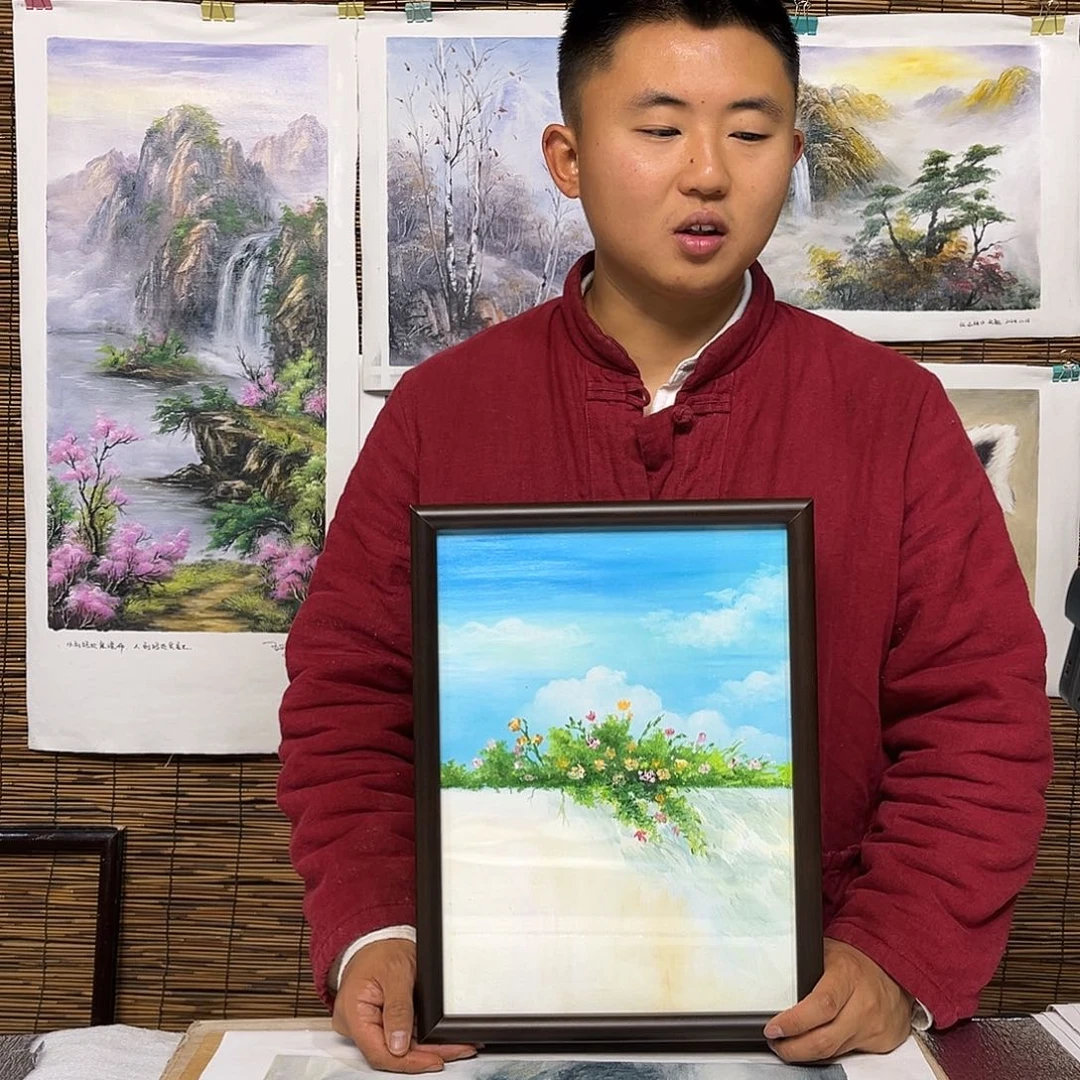 油画行路人小院绘画作品竞拍