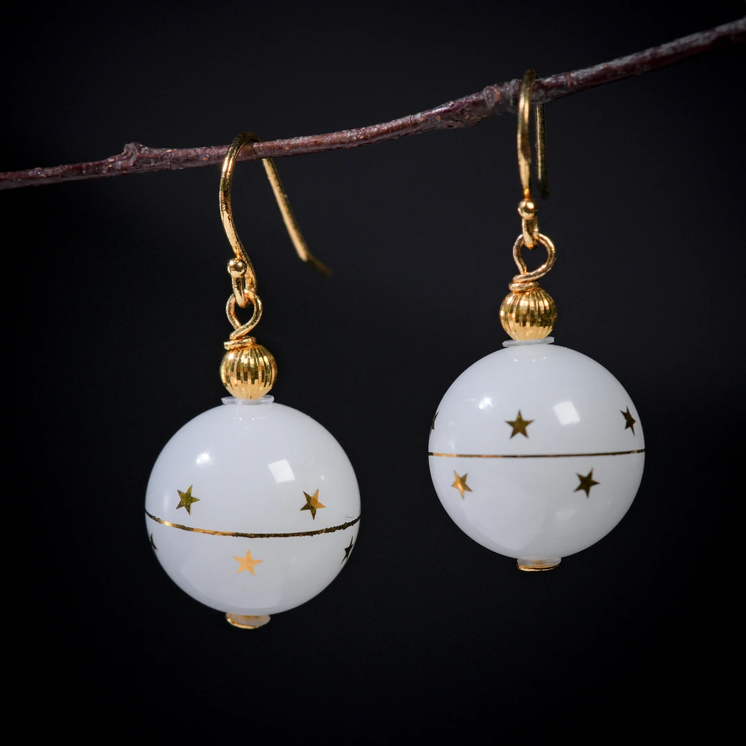 【诗蓉】满宫花·高定和田玉18K金耳坠AE0519珠径约15mm