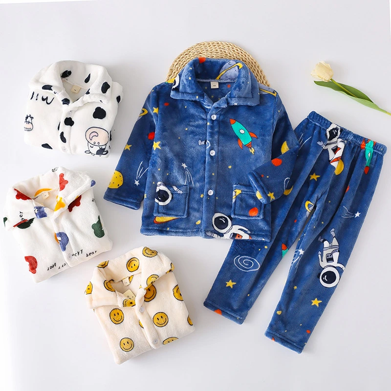 冬季儿童睡衣秋冬女宝宝法兰绒家居服保暖珊瑚绒男童女童套装加厚