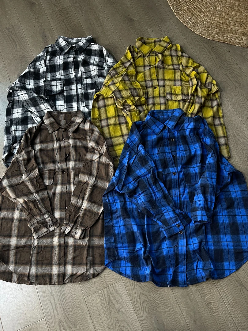 【若汐女装】欧韩风宽松亲肤软糯款百搭休闲全棉磨毛格子衬衫230861