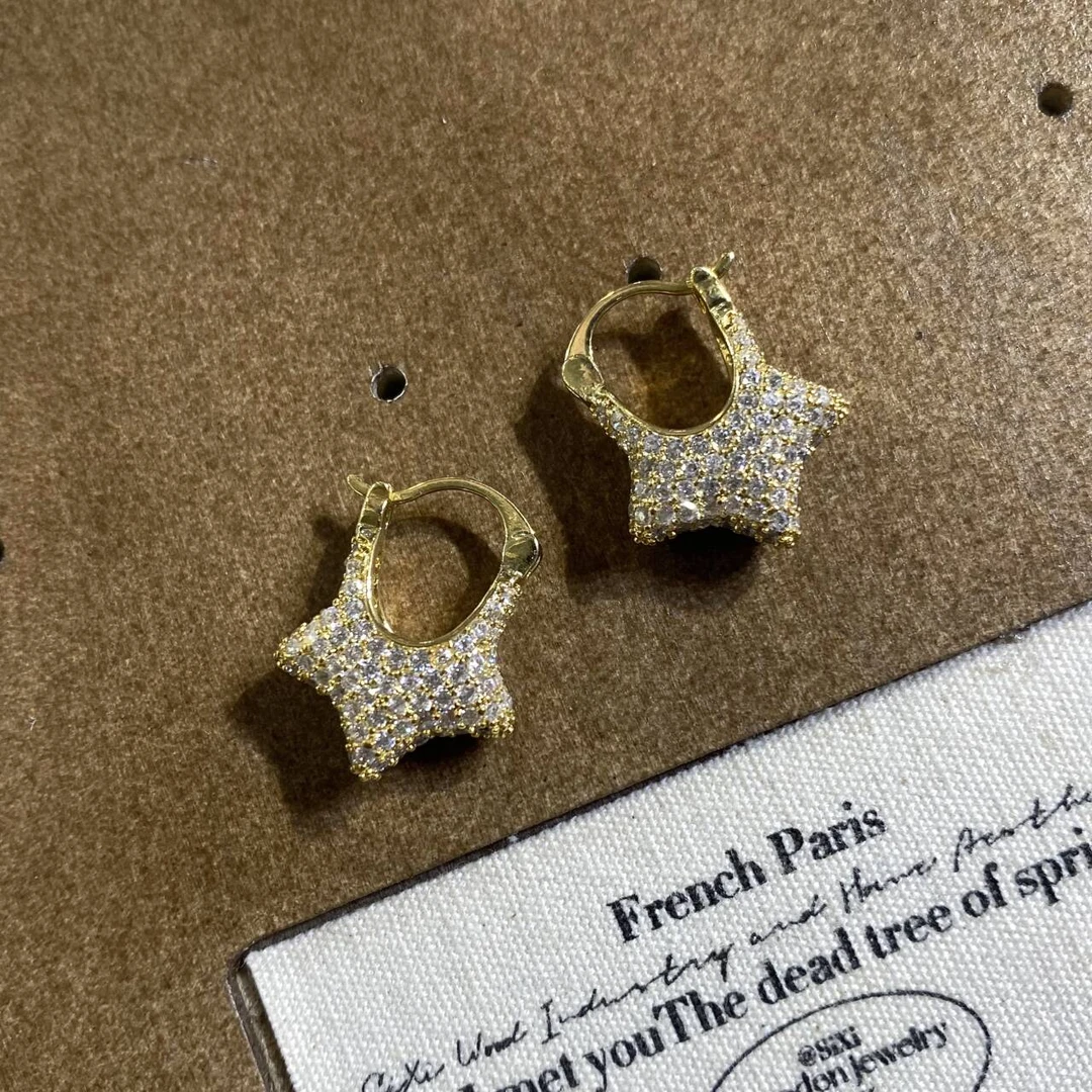 铜合金合成锆石耳饰 满锆星星耳饰 A131