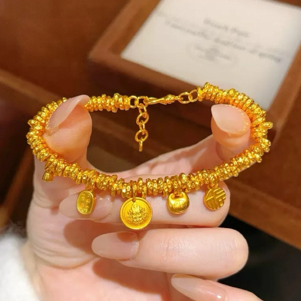 HJ精工轻奢小众高级复古黄财神盘缠新中式经时尚百搭手链礼物