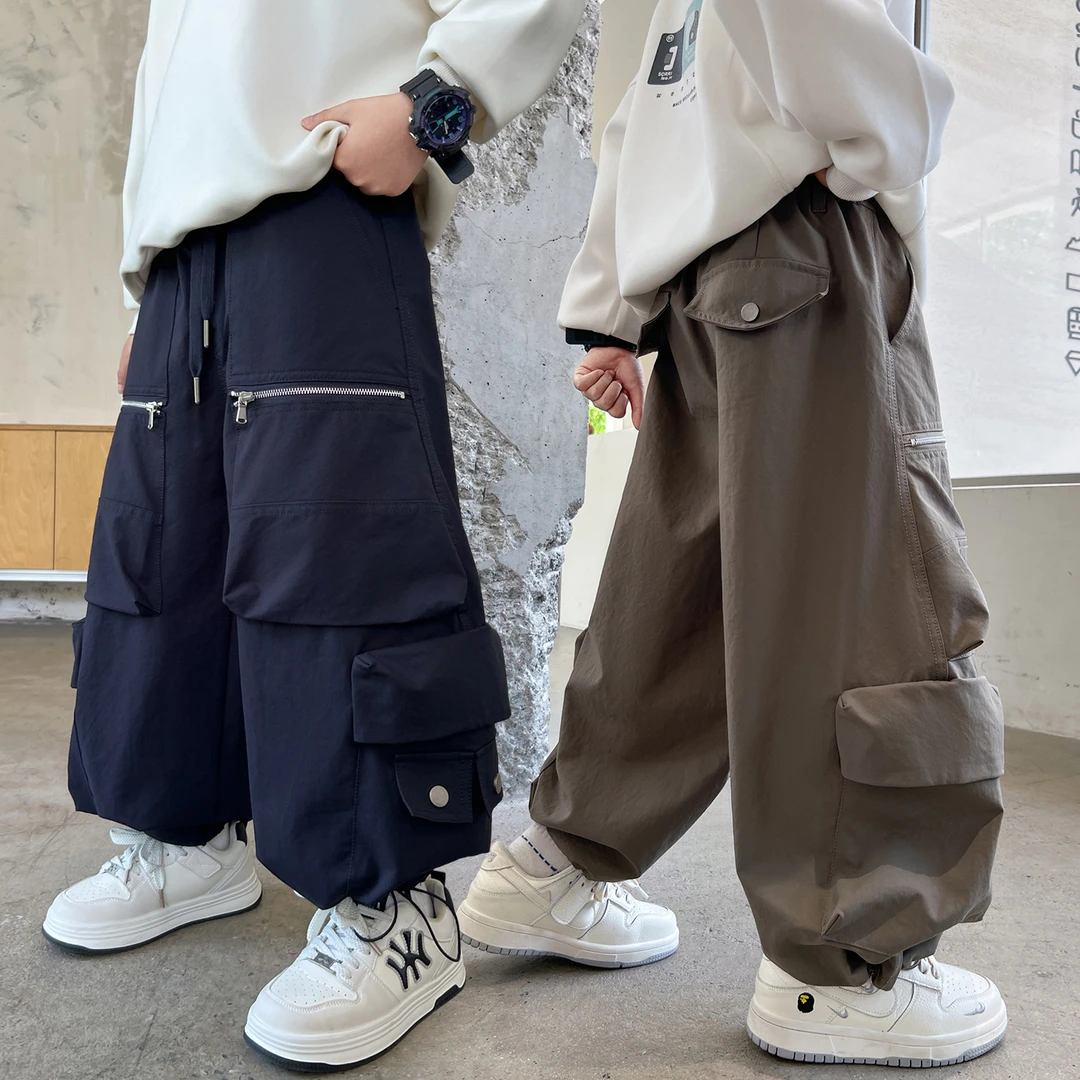 男童秋季裤子2025新款中大男孩帅气工装长裤儿童春秋直筒伞兵裤潮