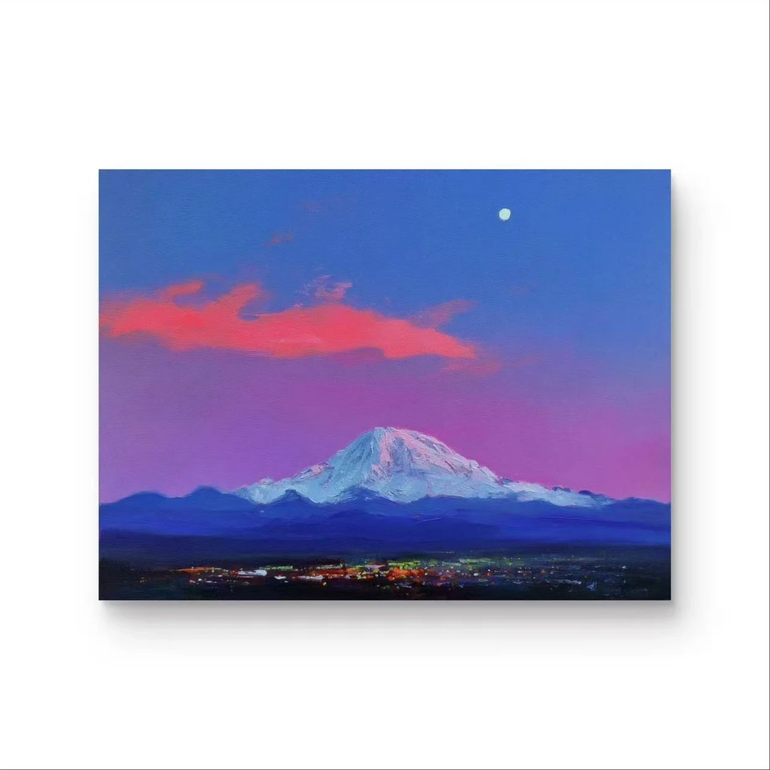 《雪峰灯城》原创手绘画/75x100cm/中古风系列ZGF-360