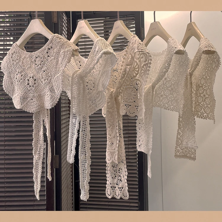 少女春夏季新款薄款蕾丝镂空百搭小披肩小坎肩外搭围巾文艺小围脖