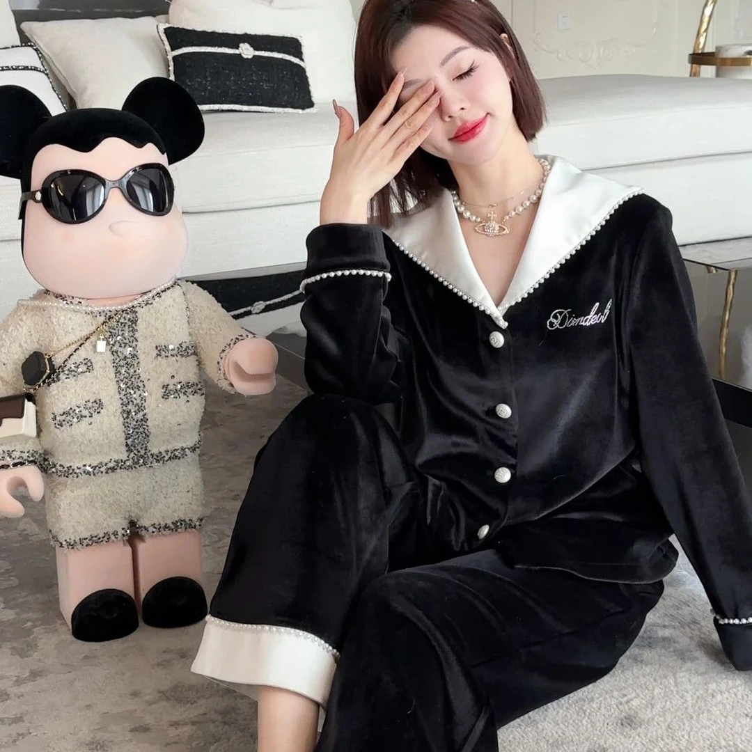 秋冬季新款保暖睡衣女大码网红款小香风宽松加厚高颜值家居服外穿