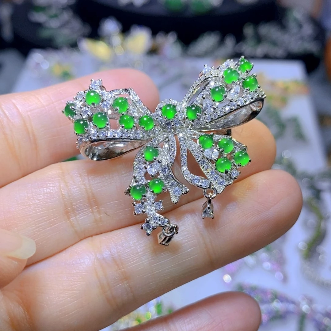 翡翠颈饰银S925镶嵌天然翡翠