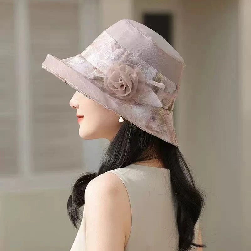 【邂逅春日】 渔夫帽女款春夏季薄款遮阳帽卷边欧根纱防晒太阳帽子