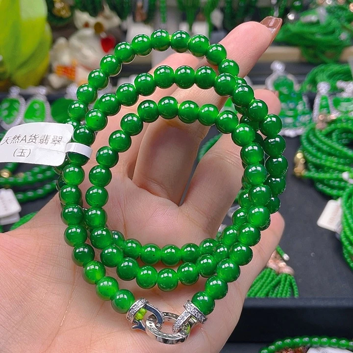 翡翠未镶嵌颈饰阳绿项链7