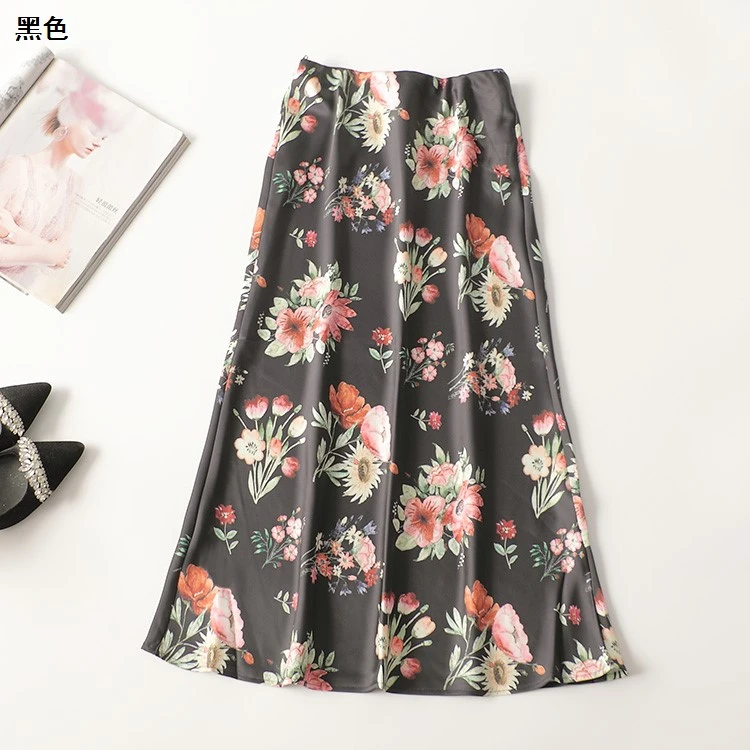 411101夏印花加长半身裙