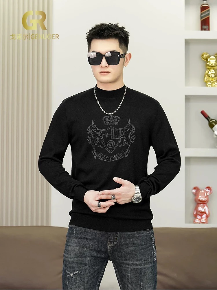 戈诺尔新款男装秋冬毛衣内搭外穿休闲绵羊毛针织衫男长袖男士