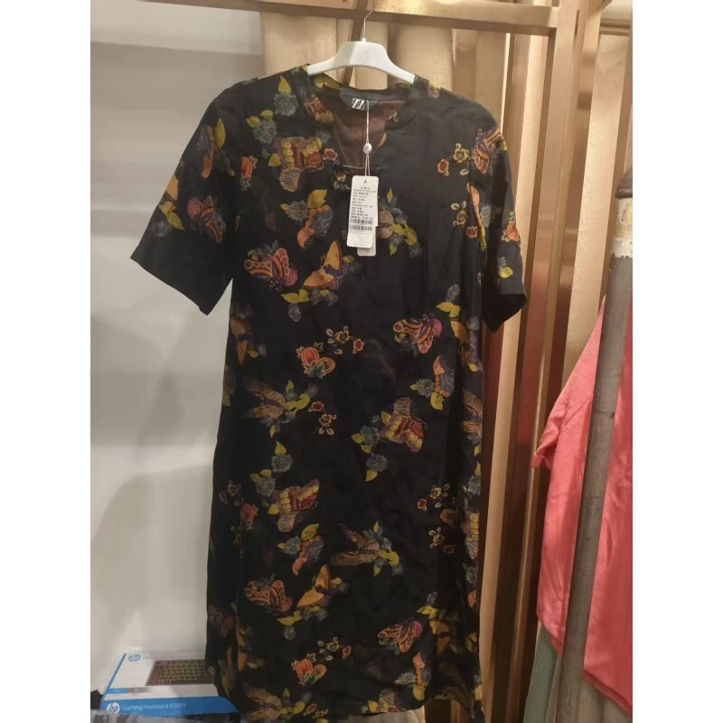 佐尔美夏季精致提花圆领桑蚕丝莨绸气质连衣裙黑色女款E32LS43