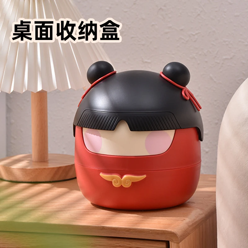 哪吒中国风带盖桌面垃圾桶床头儿童书桌电脑旁办公室收纳盒垃圾桶