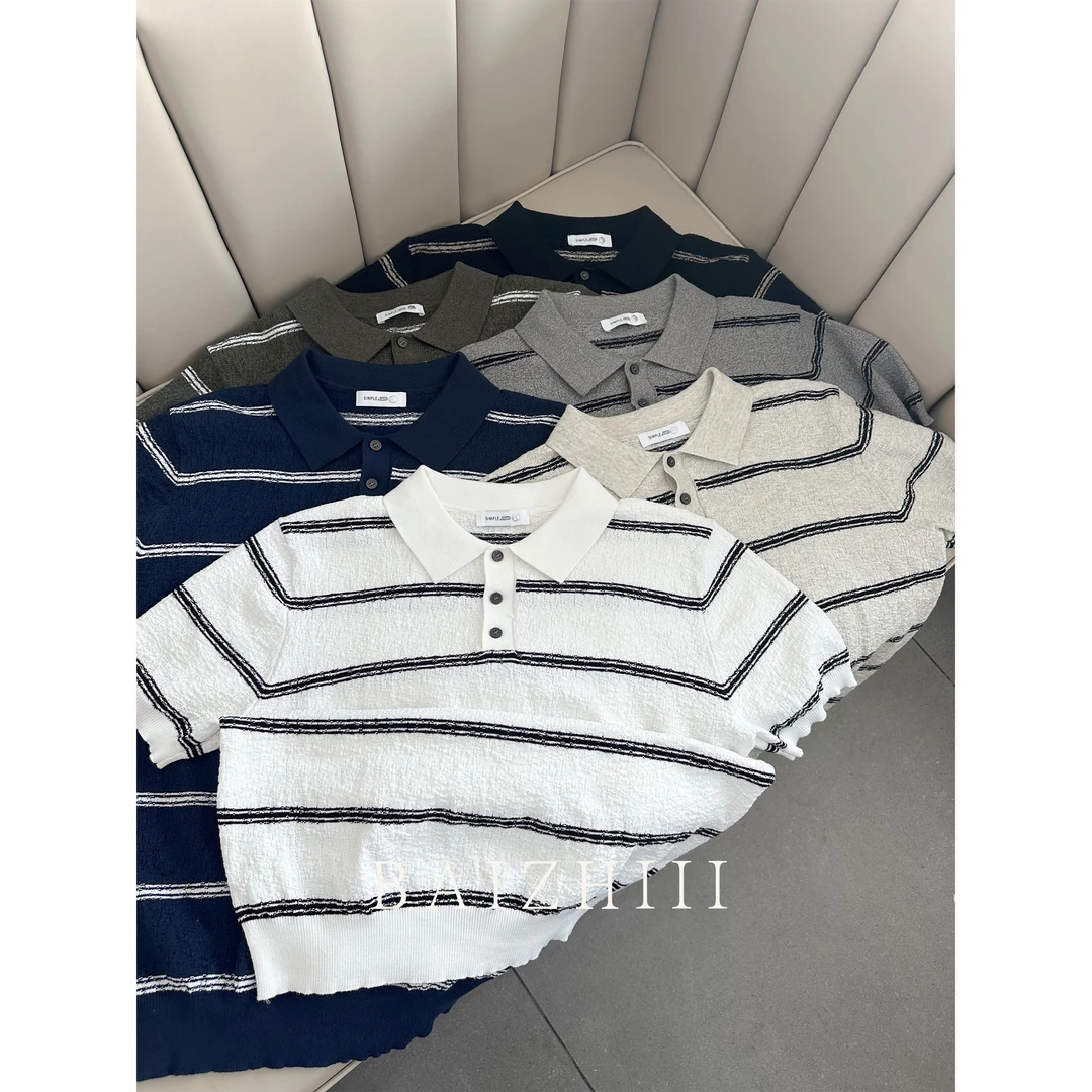 【福利】「褶皱冰爽棉POLO 」夏季褶皱肌理条纹 翻领休闲老钱男士短袖