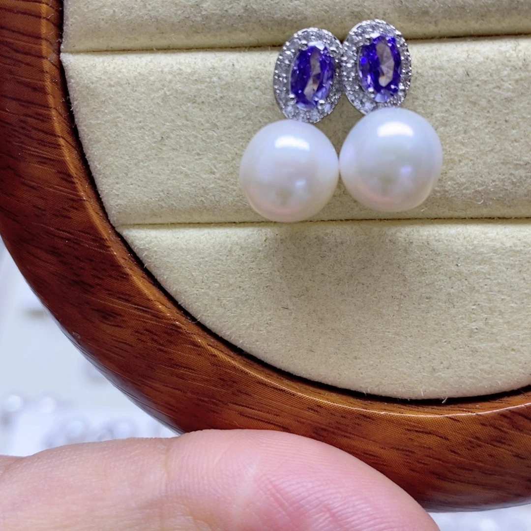 银S925镶嵌淡水珍珠耳饰