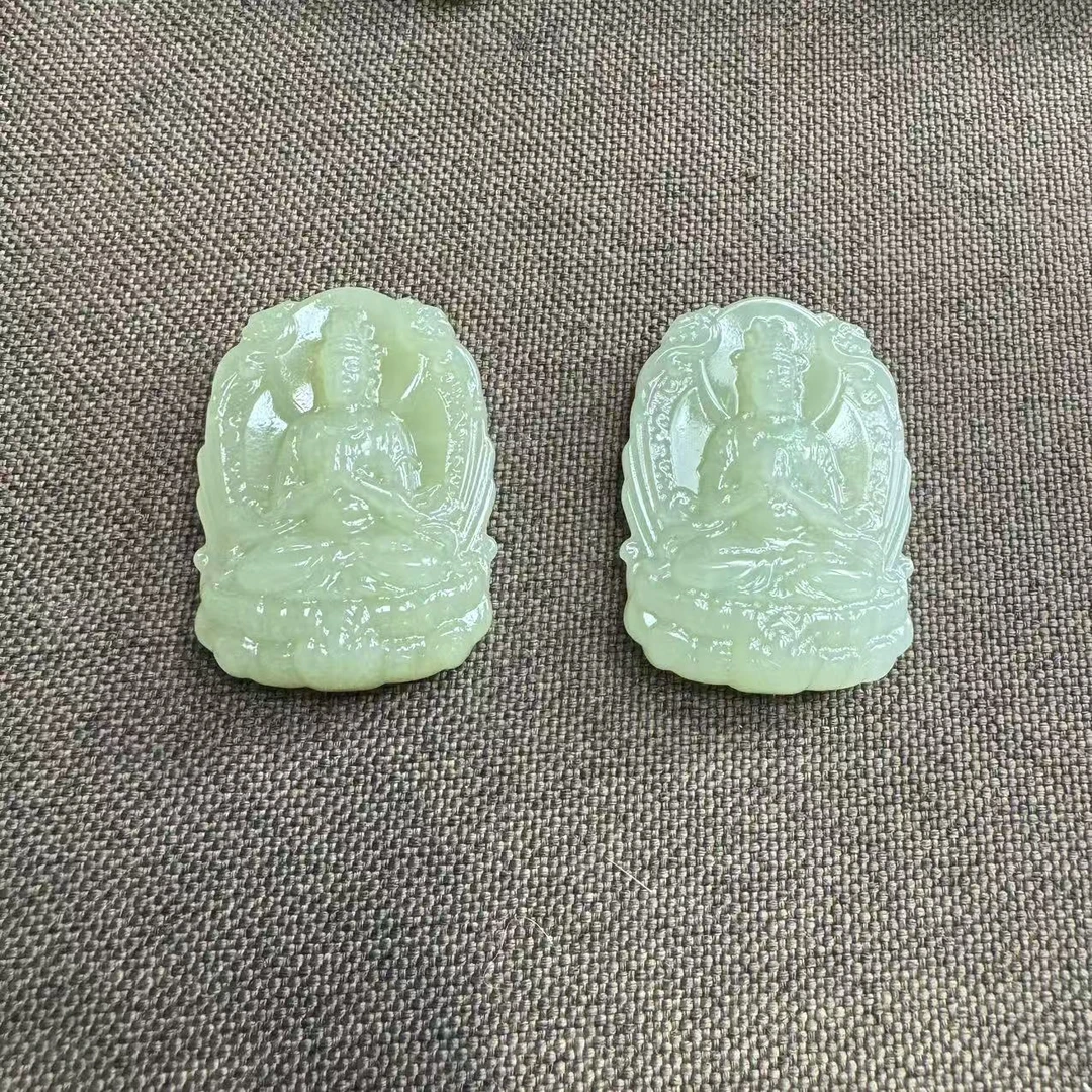天然和田玉老料精雕双龙观音吊坠吊牌油润细糯多样性拍一发一