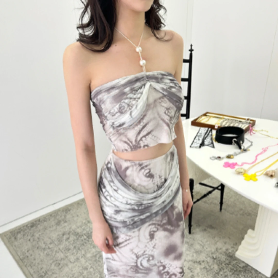 SIJIA 印花网纱上衣挂脖 LEAFLEAF设计师品牌