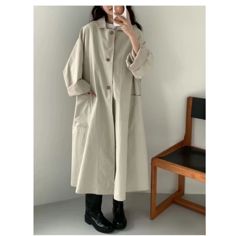 81330【蛋大口袋风衣】Y韩翻领宽松显瘦风衣外套宽松显瘦设计感女