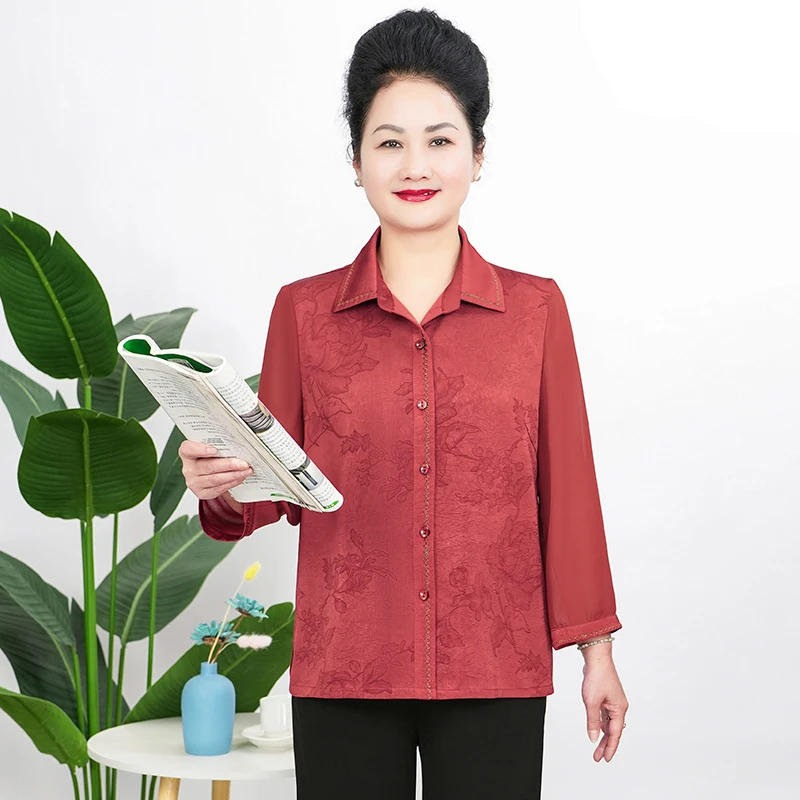 妈妈装休闲夏季翻领大码开衫薄款中老年女装奶奶上衣B5912