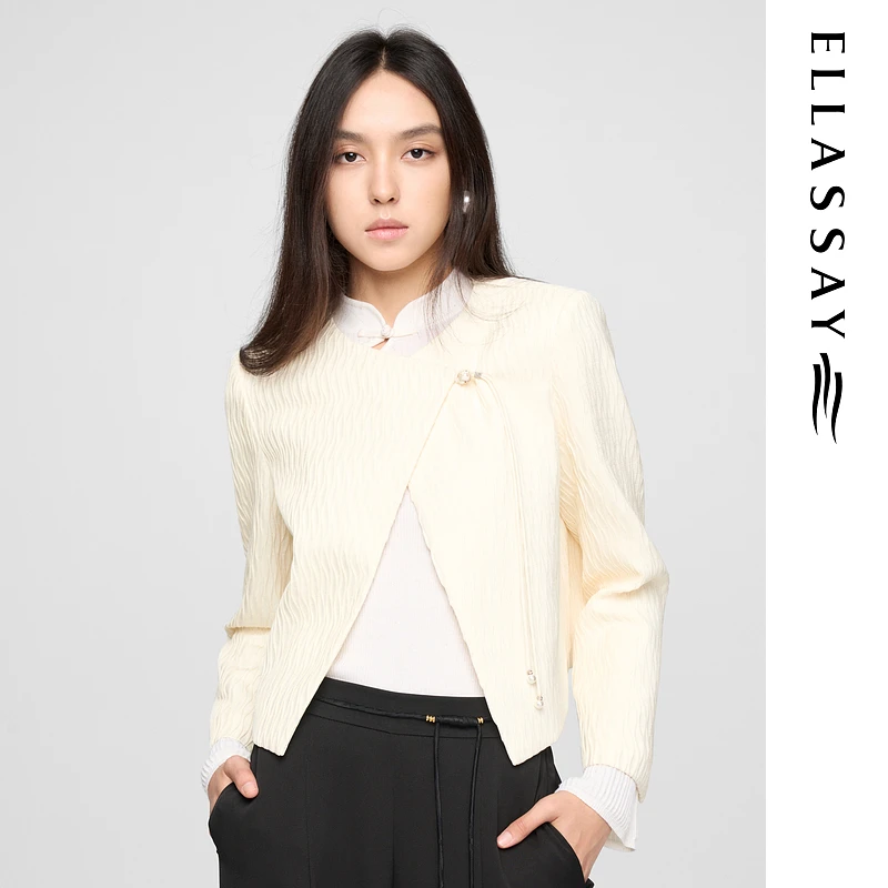 ELLASSAY歌力思2025早春新款中式斜襟优雅气质短外套EWW361T01500
