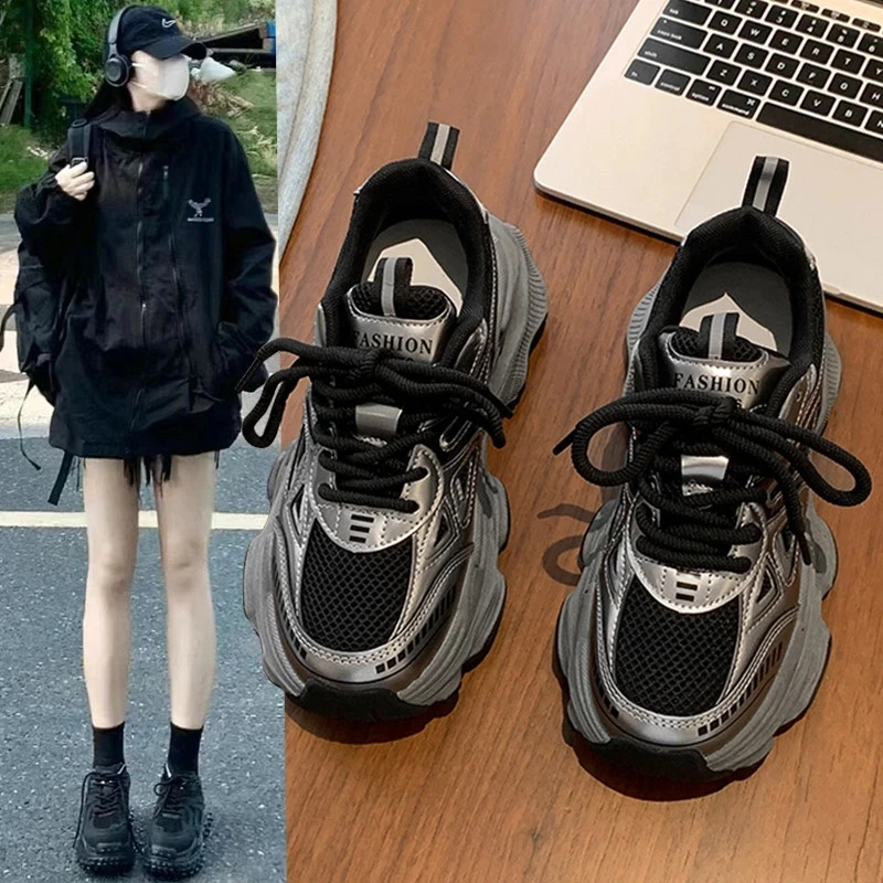 老爹鞋女2025春夏季新款时尚厚底增高网面透气百搭轻便运动休闲鞋