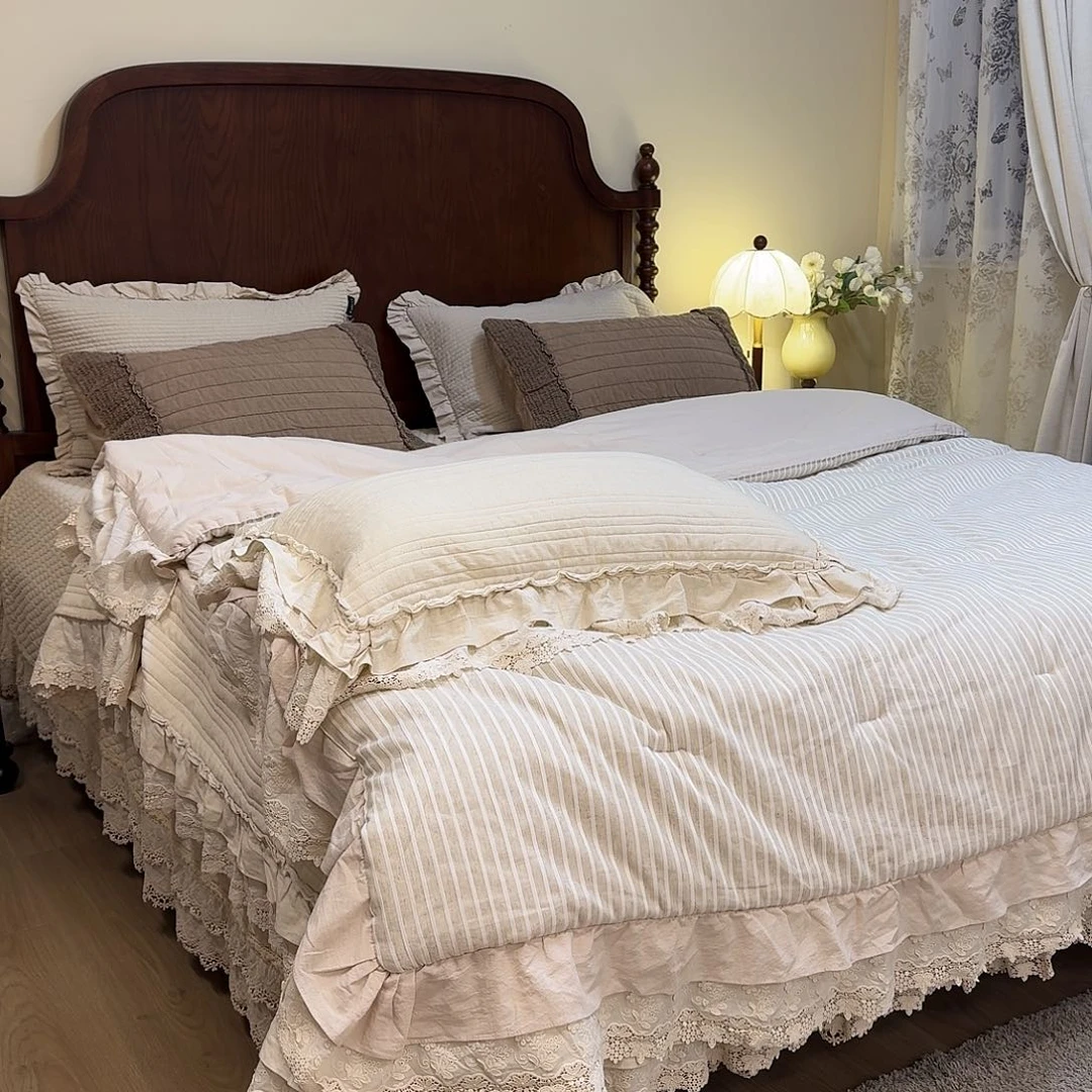 棉棉麻花边一体被