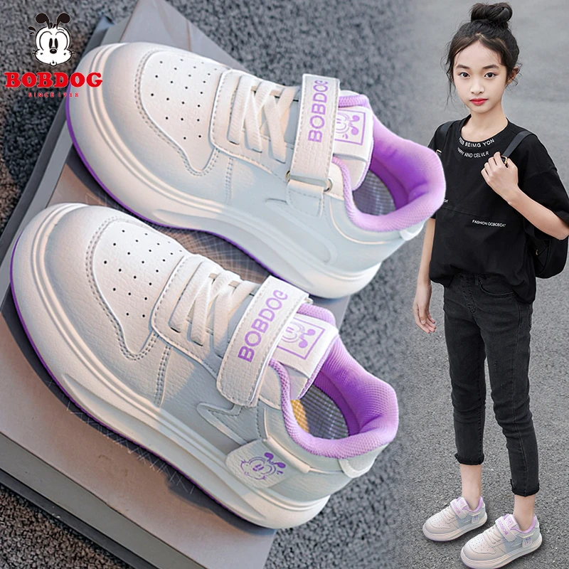 巴布豆女童鞋小白鞋2025新款秋季儿童皮面运动板鞋女孩小学生百搭