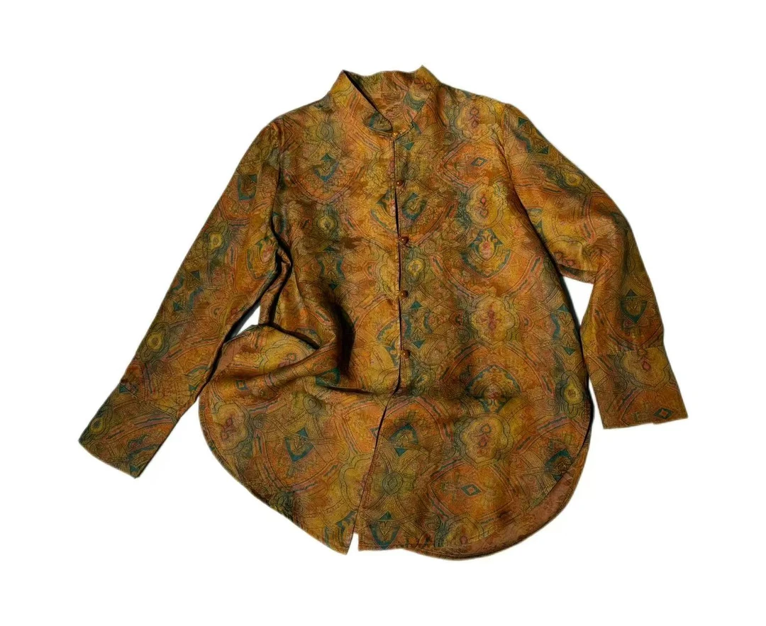 【飞天敦煌】非遗香云纱100%桑蚕丝敦煌壁画长袖上衣民族风复古