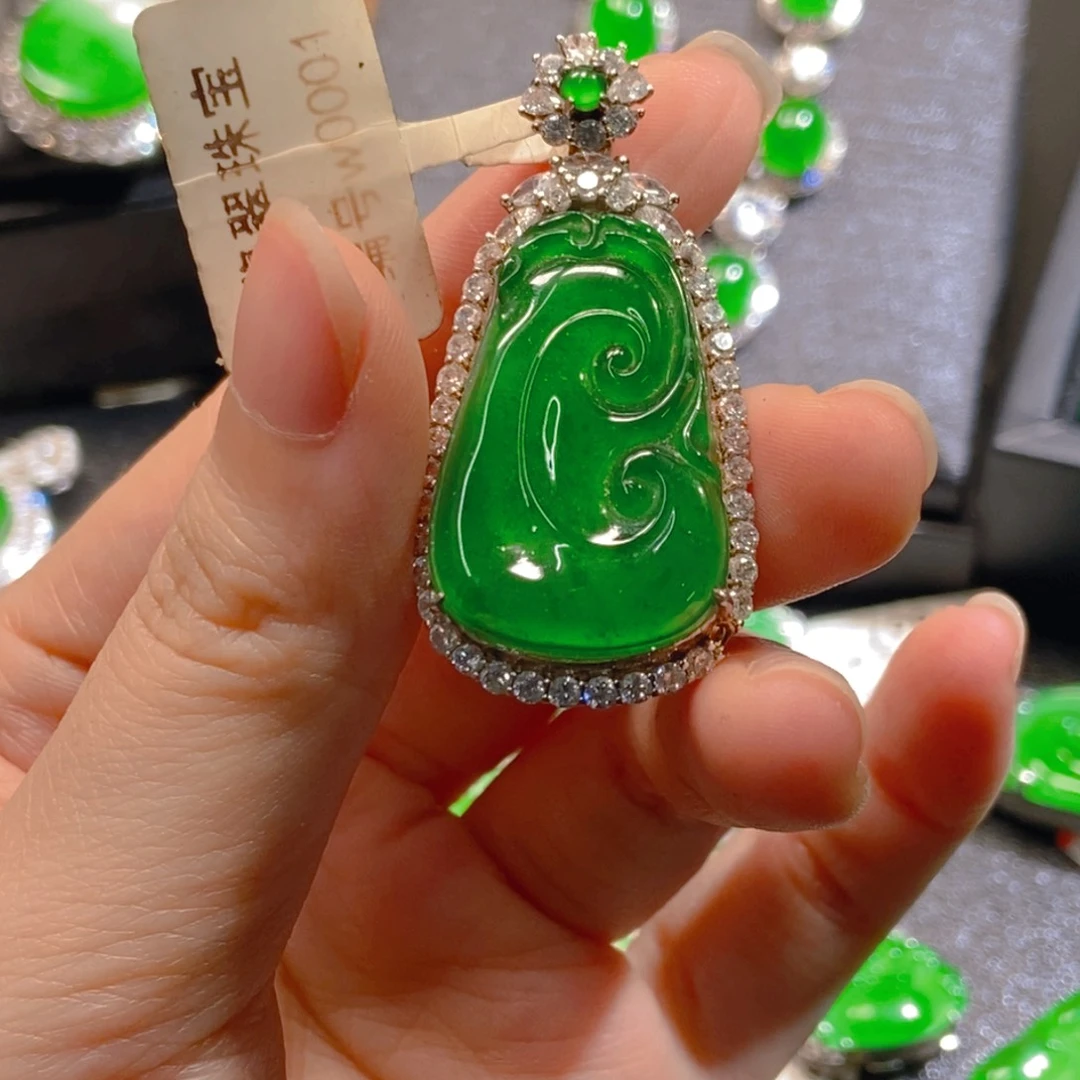 吊坠(不含链)银S925镶嵌翡翠