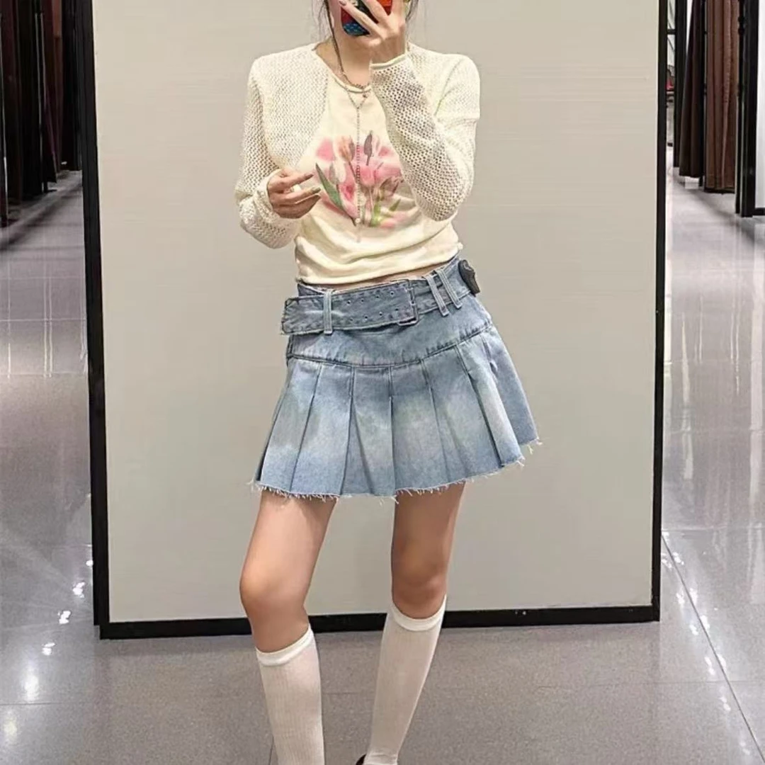 【放心穿 有内衬】腰带随机配 牛仔短裙女
