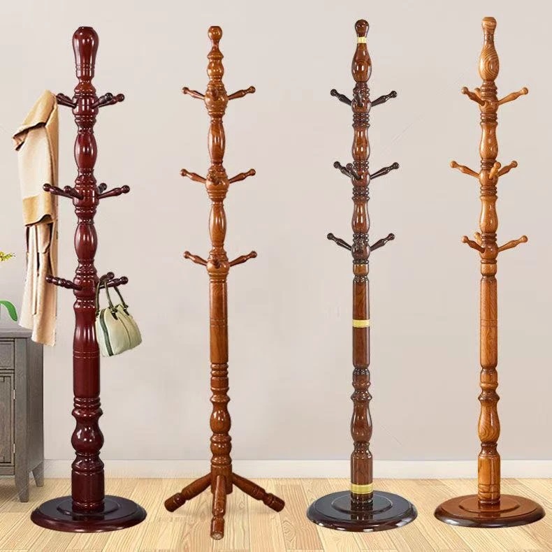 圆盘新款白蜡木加大加粗全实木落地立式衣帽架客厅卧室挂衣架