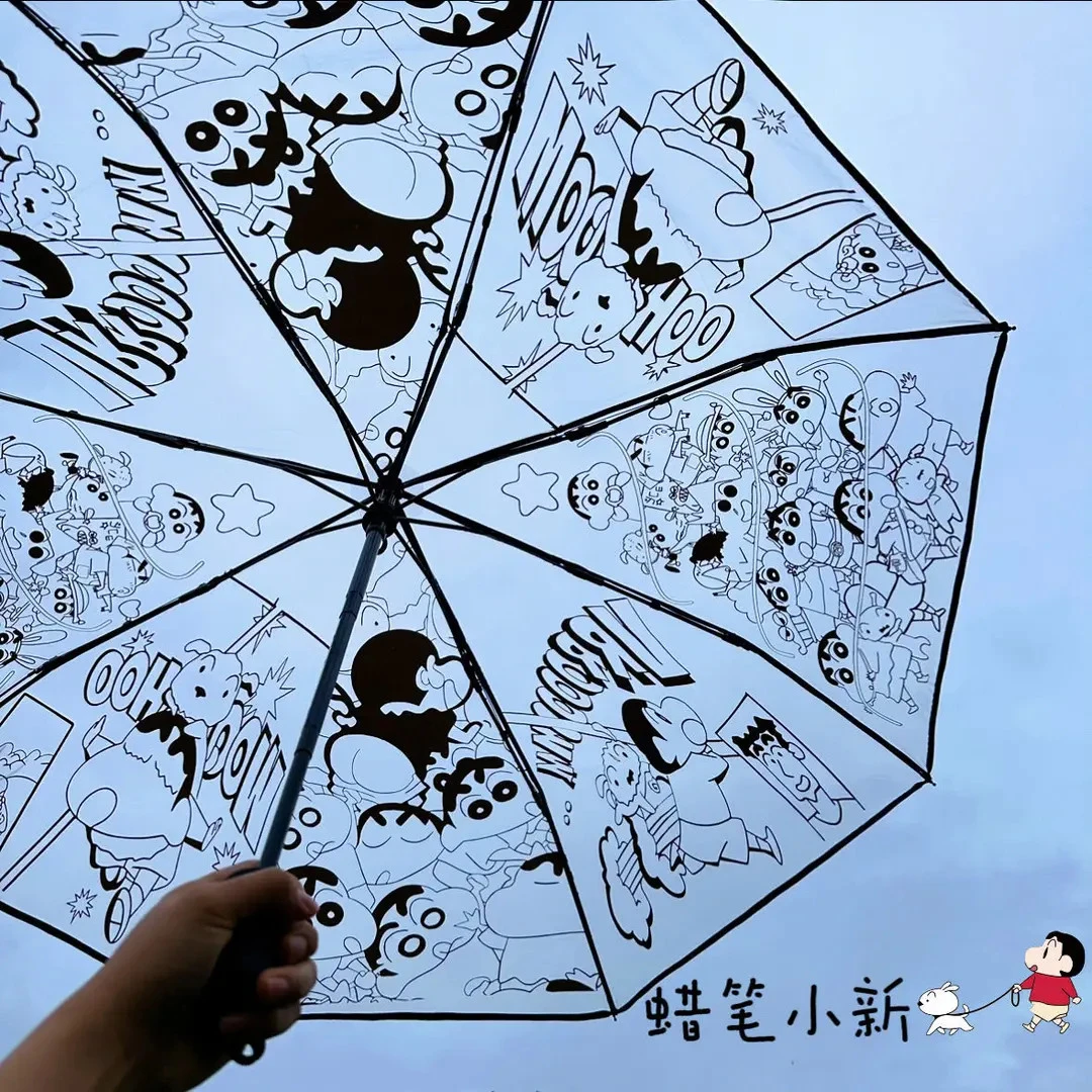【重生】黑白蜡笔小新雨伞三折伞手动网红直柄伞可爱折叠饰品