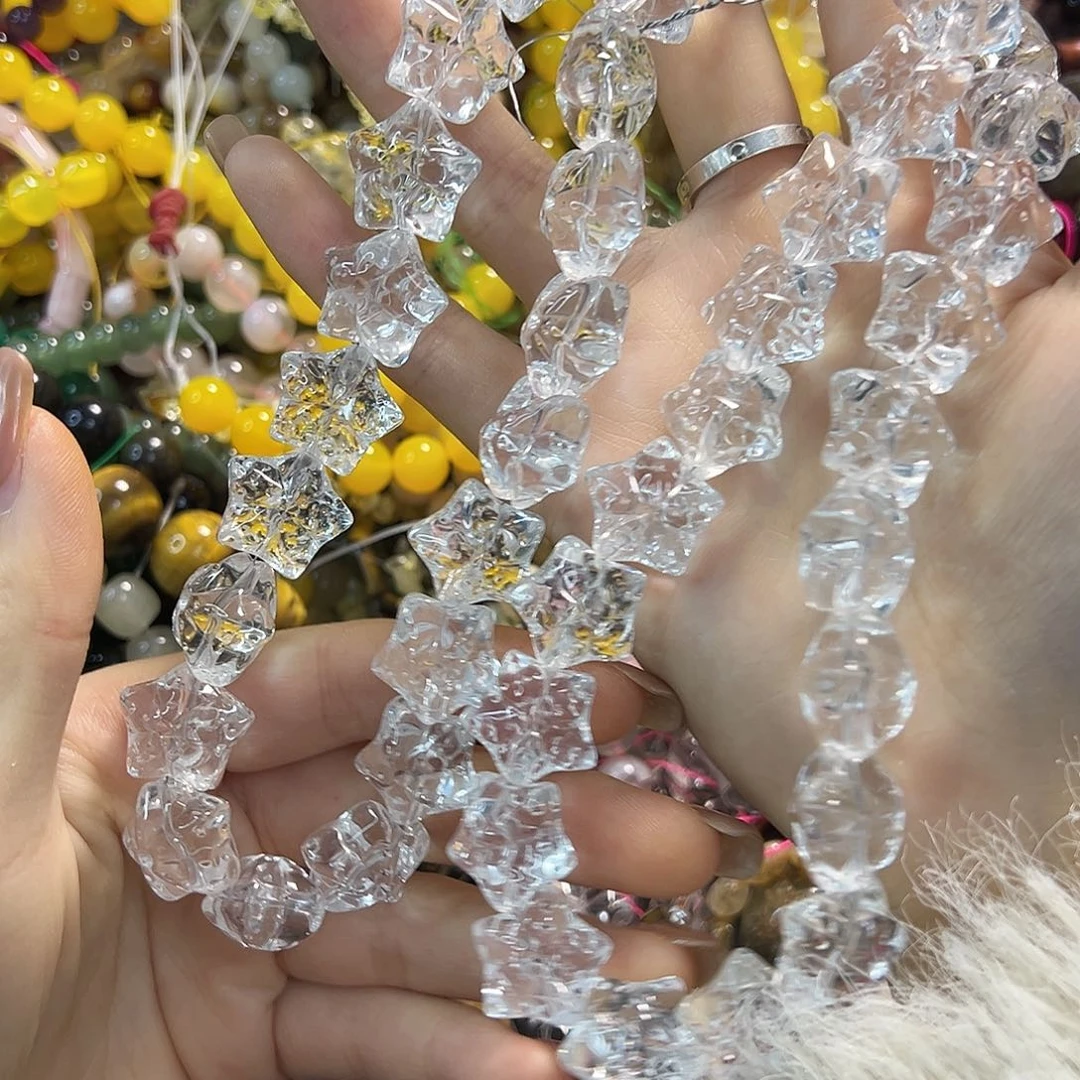 玛瑙/玉髓未镶嵌珠宝半成品压电白水五角星大长条