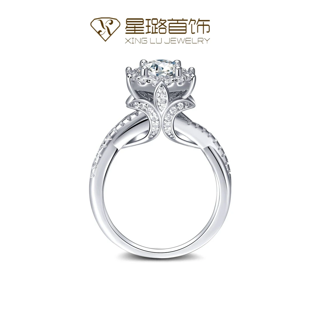 925银莫桑石戒指 【王室庄园】星璐首饰豪华结婚求婚闭口戒指饰品女