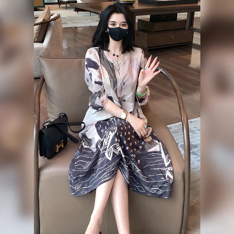 Linda姐高端线【欧若风】新款轻奢气质印花法式连衣裙AA5LYH2386