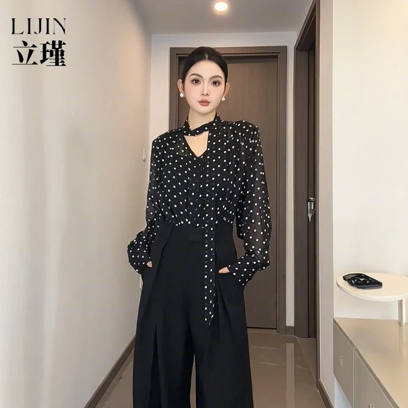 法式v领波点飘带长袖雪纺衬衫女春夏薄款微透高级感显瘦气质上衣