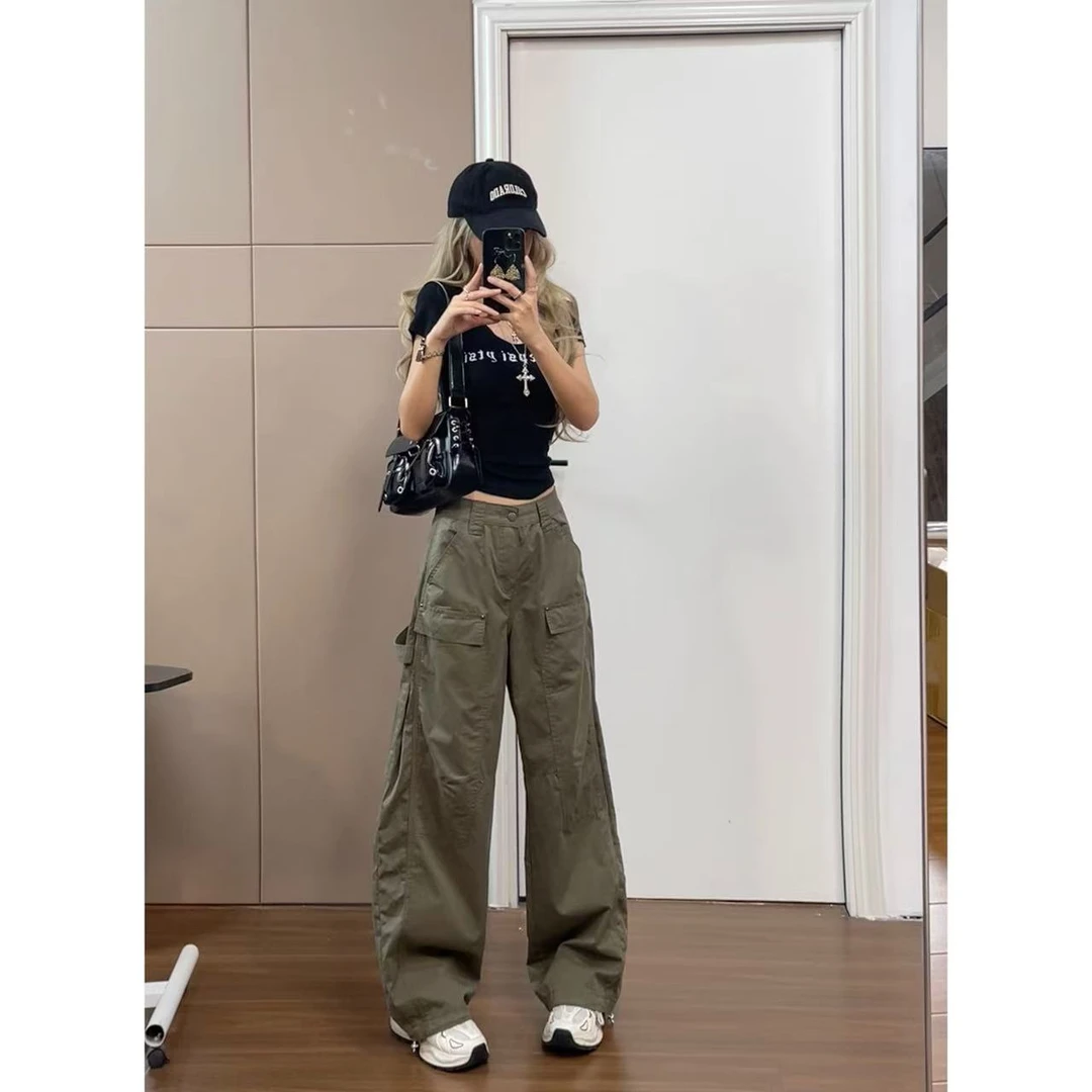 【随性畅行】美式复古辣妹工装裤女高街设计感宽松显瘦长裤-K2996