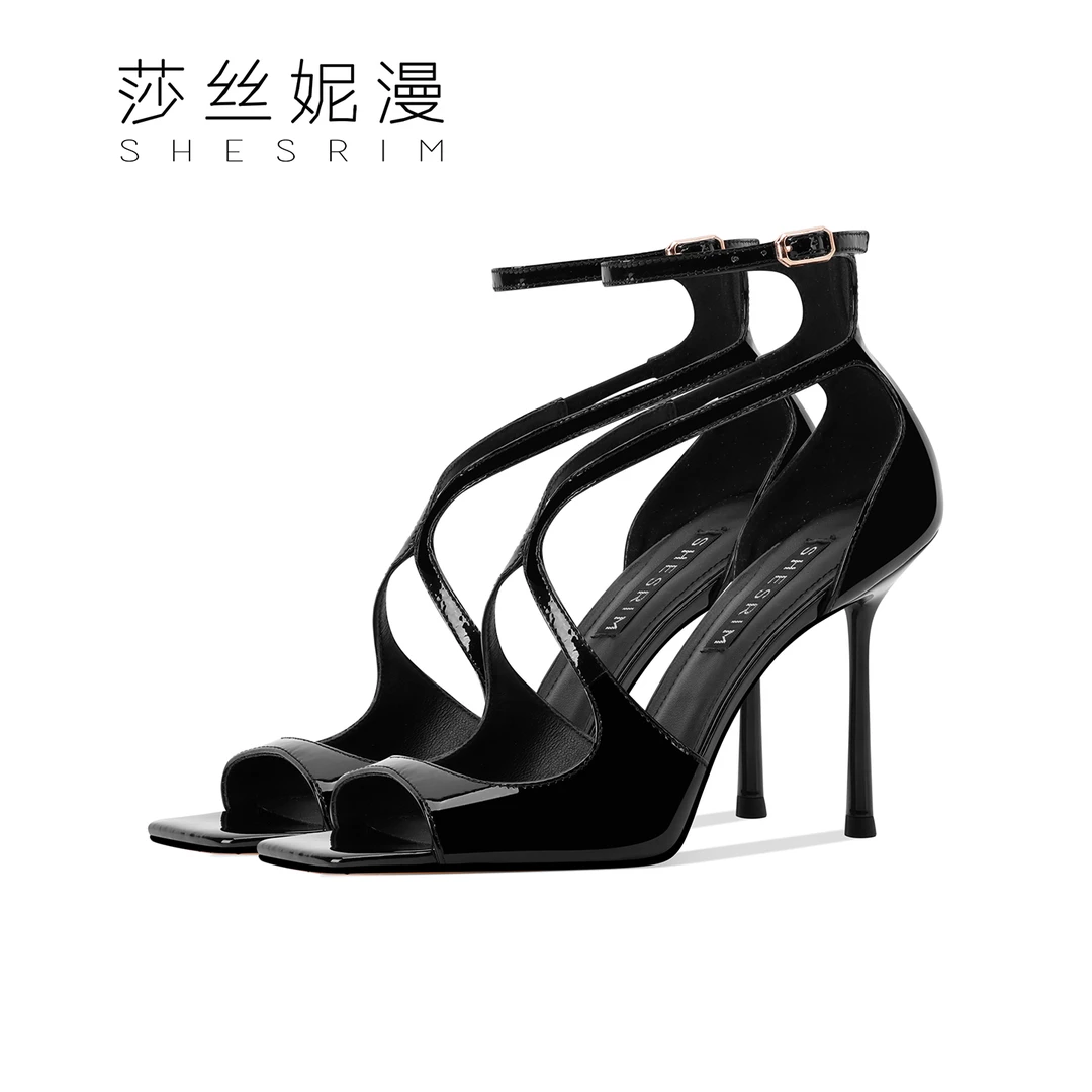 【薄妆浅黛】方头露趾镂空一字带百搭细跟时装气质时尚性感夏季