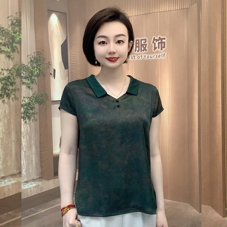 星光璀璨夏季翻领醋酸缎衫店铺专拍