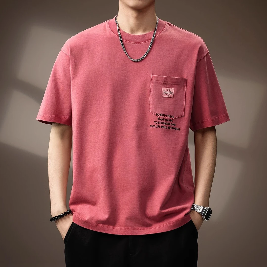 Cebrodz高端美式纯棉重磅石磨水洗T恤男短袖2025夏季新款宽松上衣