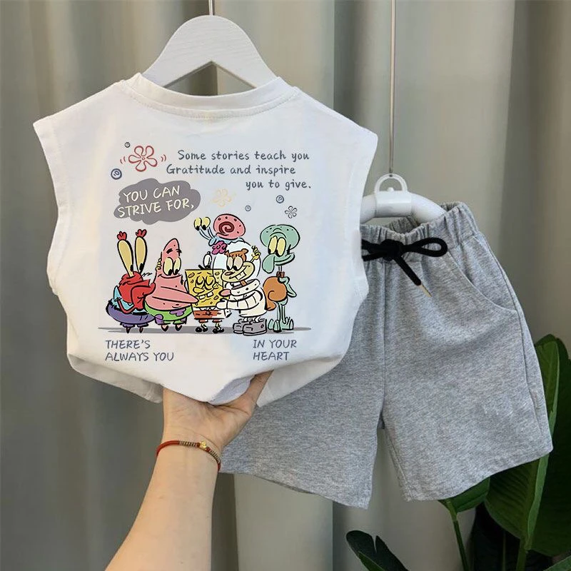 2024新款男童背心套装小童宝宝无袖衣服男孩儿童酷帅气夏装两件套