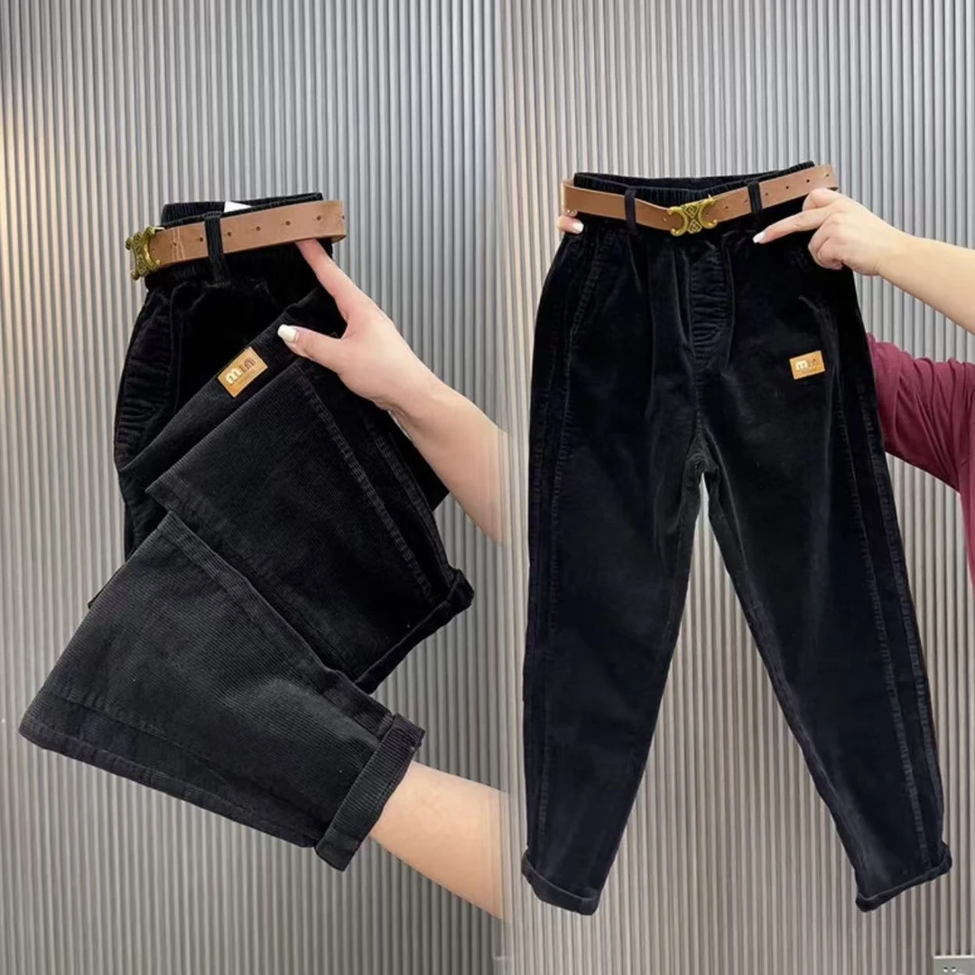 秋冬新款小个子灯芯绒直筒洋气高腰显瘦百搭时尚休闲条绒阔腿女裤