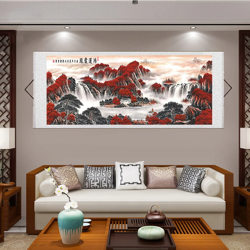 《鸿运当头》302*98cm旺家大气背景墙精装裱横轴茶室办公室装饰画