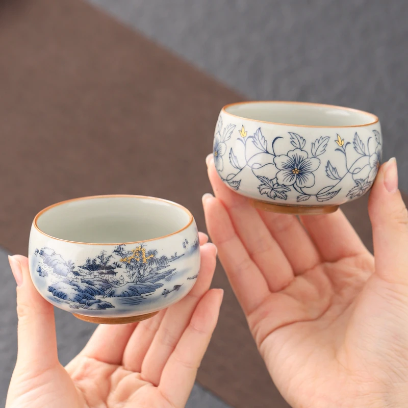 凡山堂米黄汝窑罗汉杯主人杯茶杯陶瓷品茗杯开片泡茶压手杯