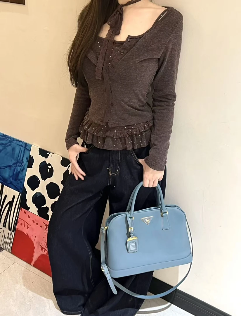 95新 Prada/普拉达 雾霾蓝贝壳包