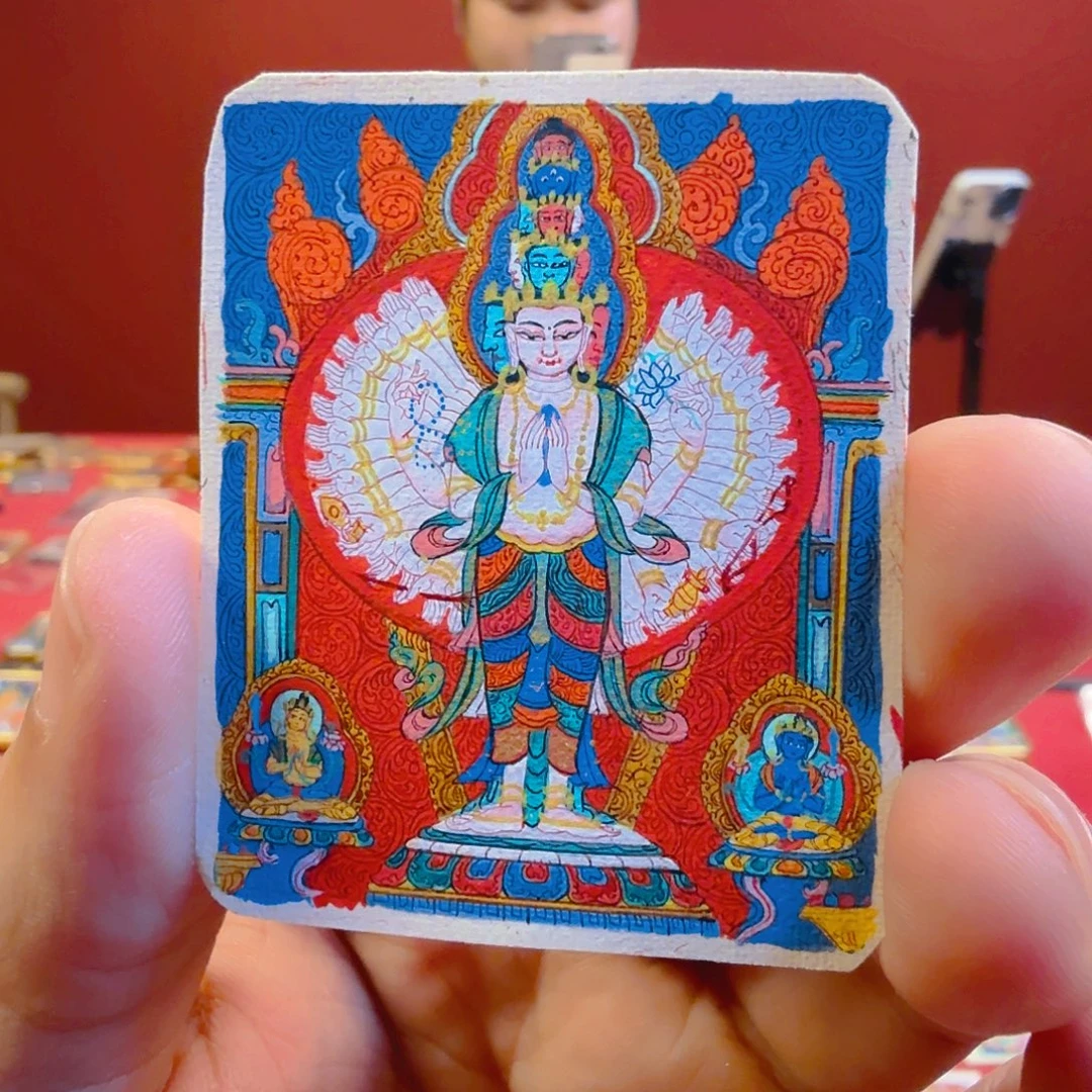 热***阳吊坠纯手绘藏卡千手唐卡