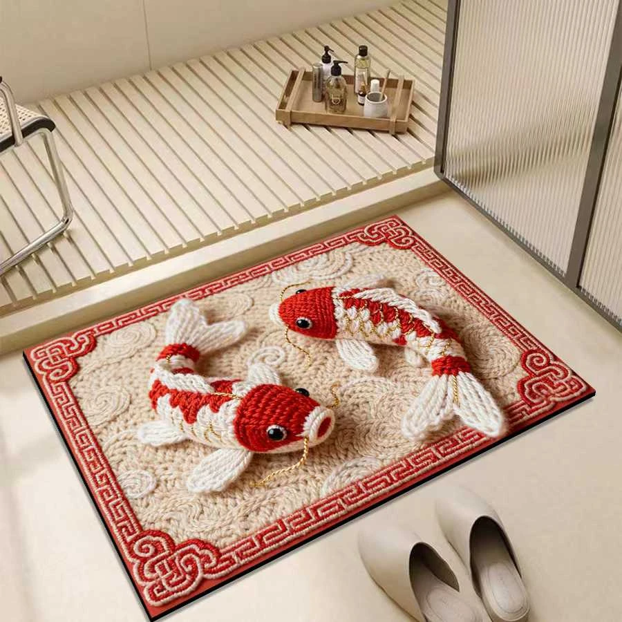 【60*90cm】喜庆锦鲤硅藻泥地垫浴室吸水耐脏防滑洗手间厨房脚垫