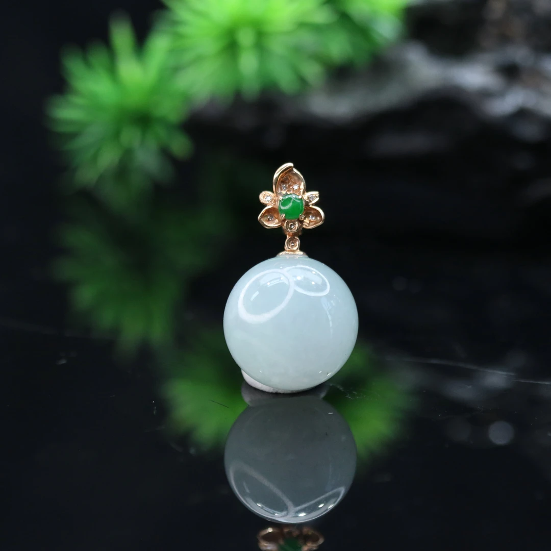 FC39天然缅甸翡翠A货18k圆珠吊坠/300395/保利厦门拍卖