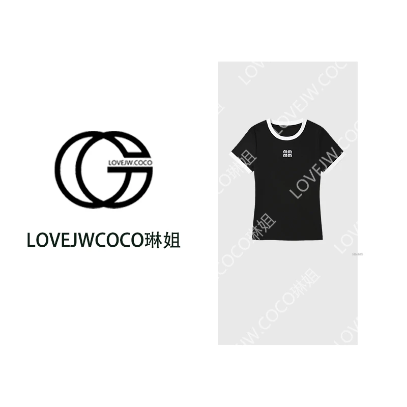【LOVEJWCOCO】时尚百搭气质显瘦女字母刺绣短袖T恤SS26031
