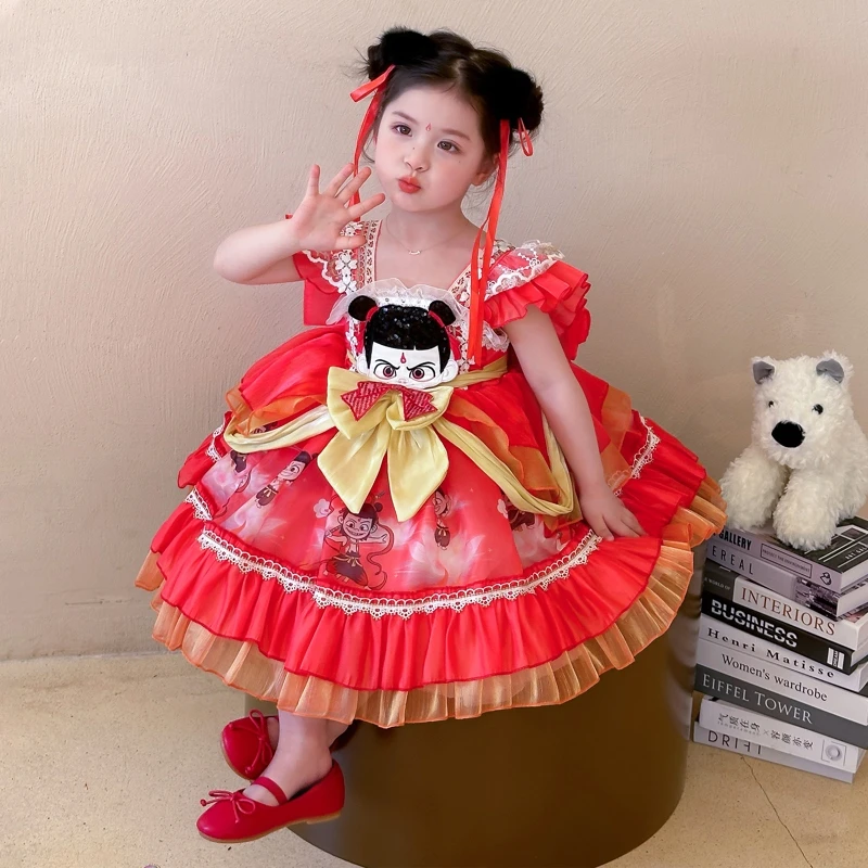 女童哪吒连衣裙夏装2025新款儿童洋气生日礼服小女孩公主裙子夏款